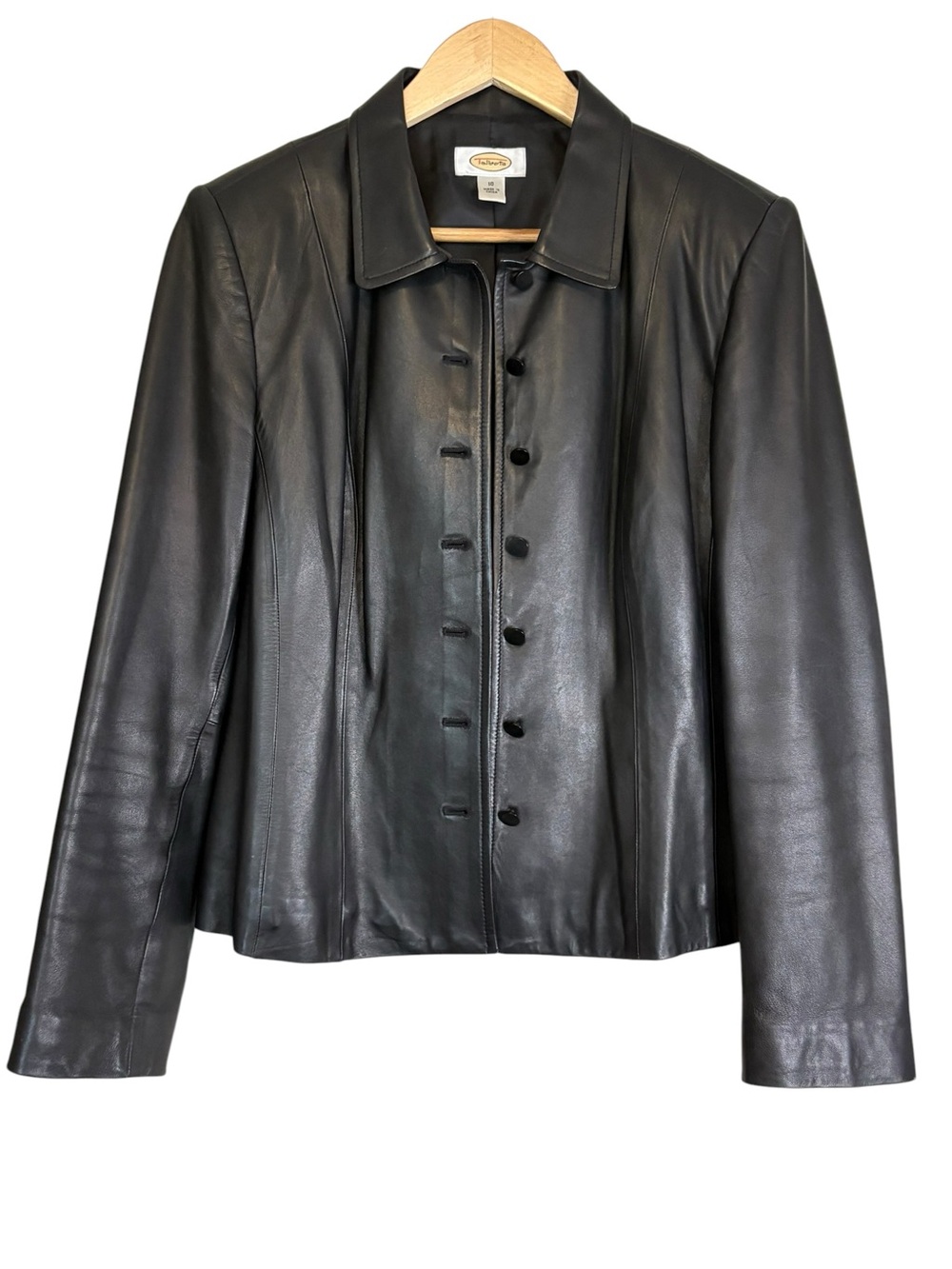 Talbots Women’s Black Genuine Leather Button-Front Jacket Size 10 Blazer Office - Picture 8 of 8